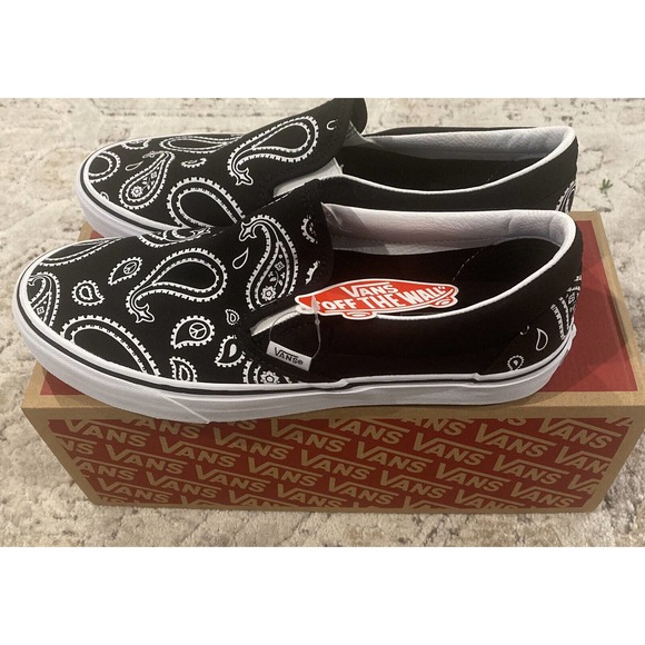 Vans Paisley Classic Slip-On Sneakers Black/True White Skate Shoes Sz. 10 BNIB - Picture 2 of 5